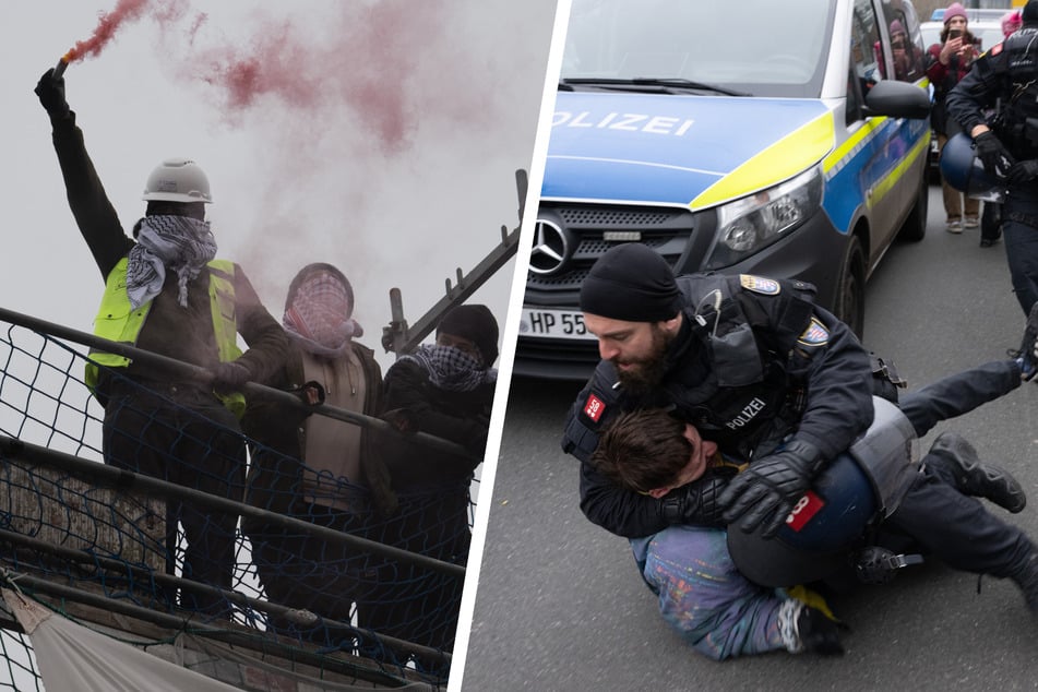 Zahlreiche Aktivisten besetzten am Samstagmittag das ehemalige türkische Konsulat in Frankfurt. Wie es zu den offensichtlichen Ausschreitungen im rechten Bild kam, ist bislang unklar.