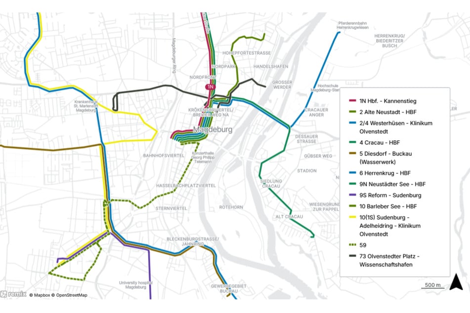 Das Straßenbahnnetz wurde nach Nord und Süd unterteilt.