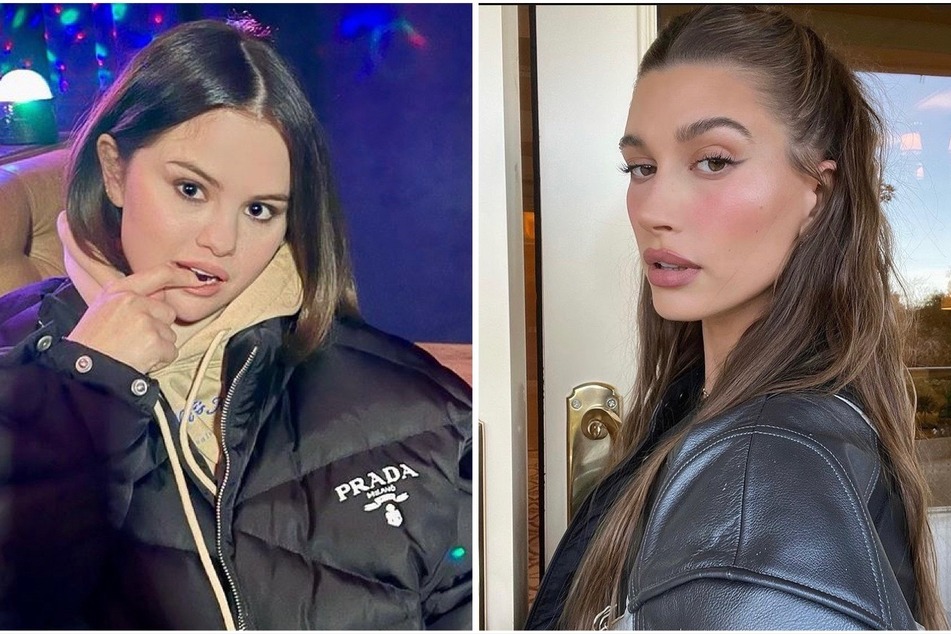 Hailey Bieber (r.) and her bestie Justine Skye got slammed by fans for allegedly throwing shade at Selena Gomez (l.).