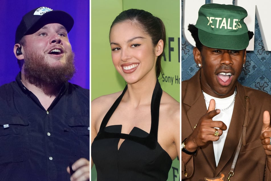 (From l. to r.) Luke Combs, Olivia Rodrigo, and Tyler, the Creator are all set to headline the 2025 Bonnaroo music festival in Manchester.