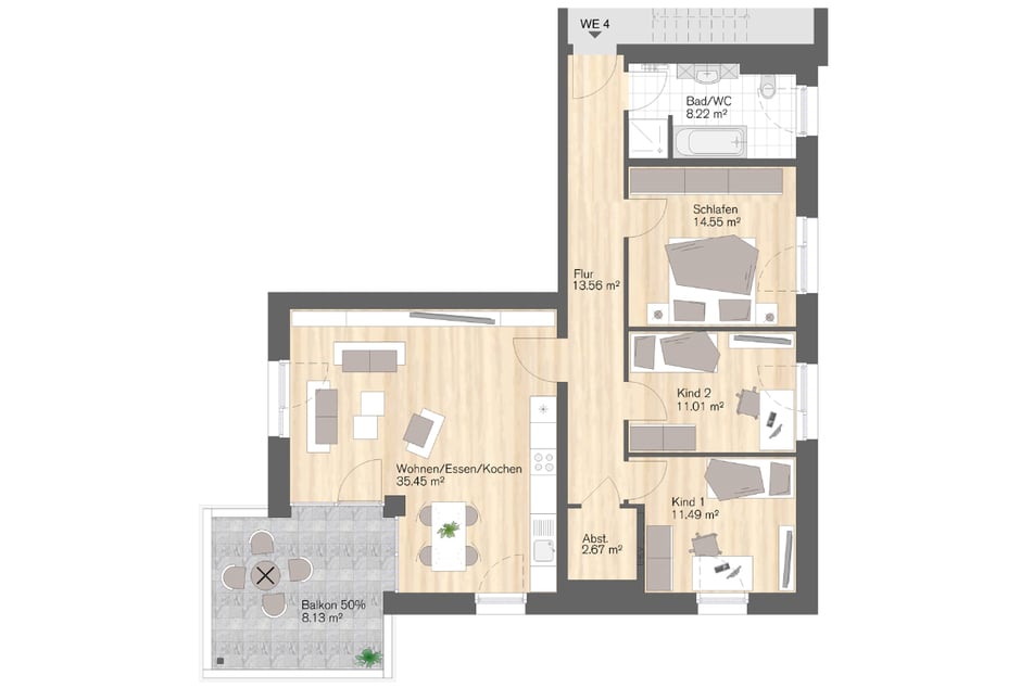Wohneinheit 4: 4-Raum-Wohnung mit Balkon