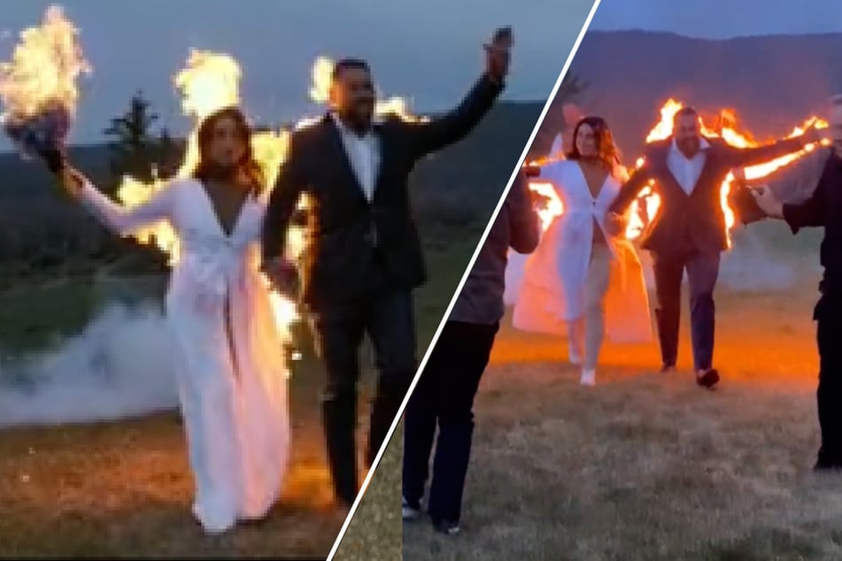 Schock auf Hochzeit: Brautpaar steht plötzlich in Flammen