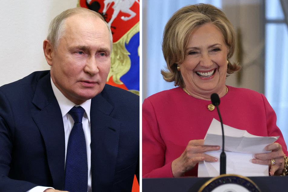 Hillary Clinton took a dig at Vladimir Putin on Tuesday at the unveiling of her official portrait at the State Department.