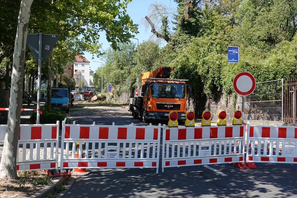 Ein Teil der Wiesbadener Straße ist auch am Mittwoch wegen einer notwendigen Baumfällung weiter voll gesperrt.