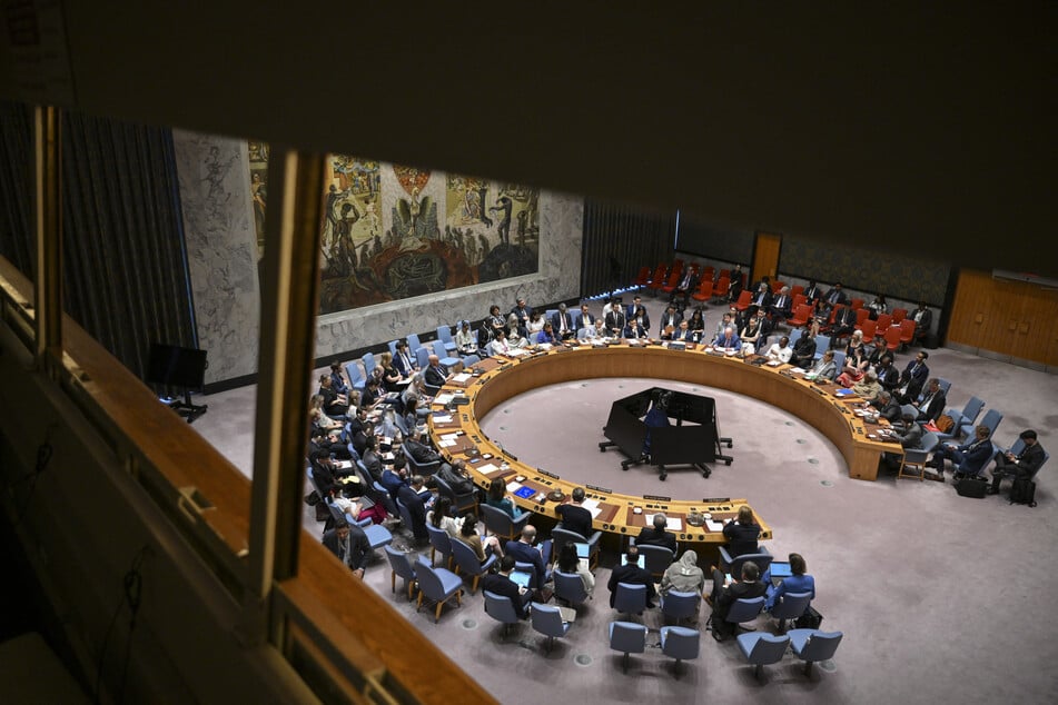 The UN Security Council convenes at the United Nations headquarters in New York City.