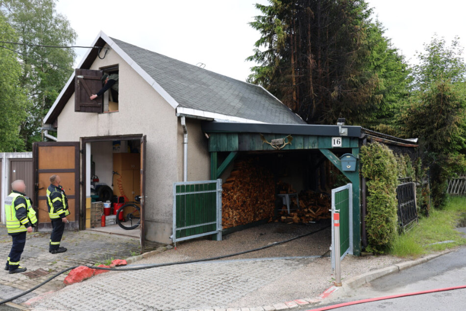 Eine angrenzende Hecke sowie Bäume wurden durch den Brand in Mitleidenschaft gezogen.