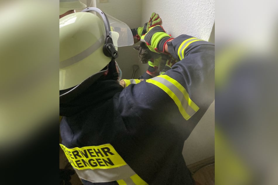 Die Feuerwehr bohrte ein Loch in die Wand...