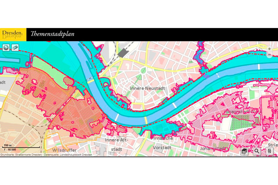 Anhand der Karte im Themenstadtplan kann erkannt werden, in welchen Bereichen es kritisch werden könnte.