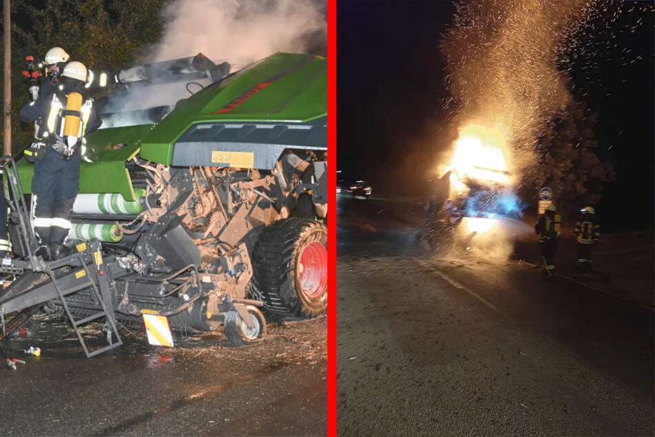 Ballenpresse fängt während der Fahrt Feuer: Traktorfahrer verhindert Schlimmeres
