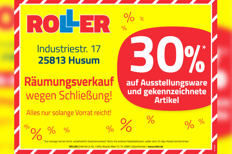 Während des Räumungsverkaufs bei ROLLER in Husum warten exklusiv 30 Prozent Rabatt¹ beim Möbelkauf.