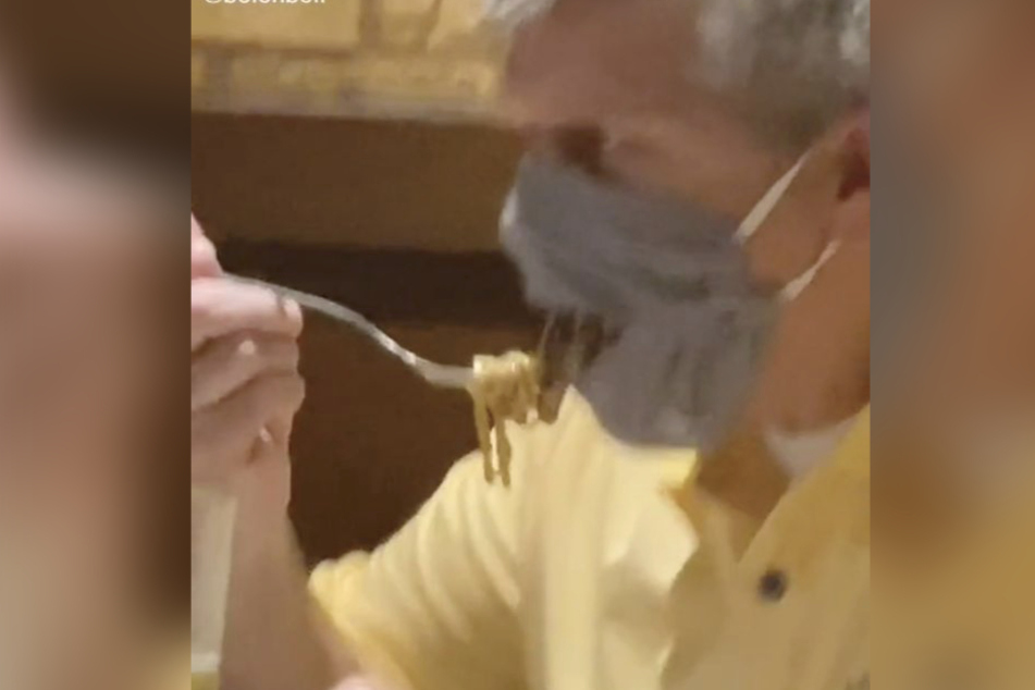 Ihr Mann wirkt beim Spaghetti Essen deutlich geübter.