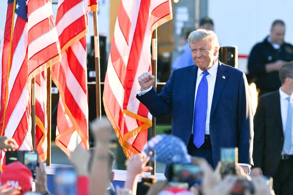 Donald Trump arriving to speak during a campaign rally at Arnold Palmer Regional Airport in Latrobe, Pennsylvania on Saturday.