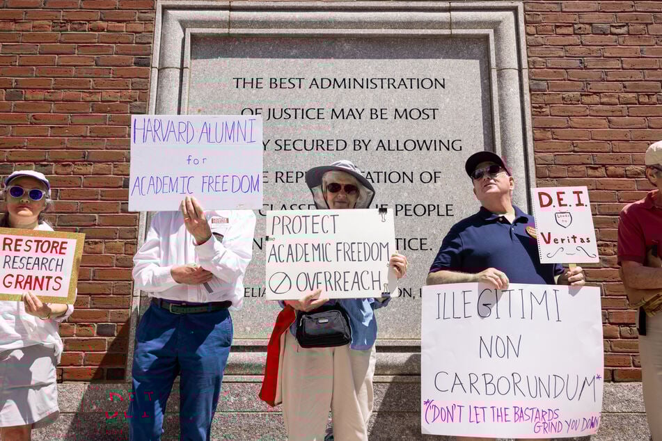 Protestors gather outside the John Joseph Moakley US Courthouse on Monday in Boston, Massachusetts.