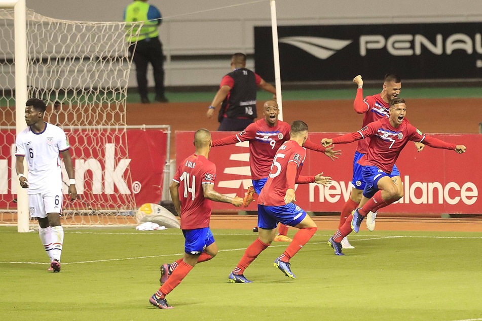 Anthony Contreras (r.) celebrates scoring Costa Rica's second goal against the USMNT.