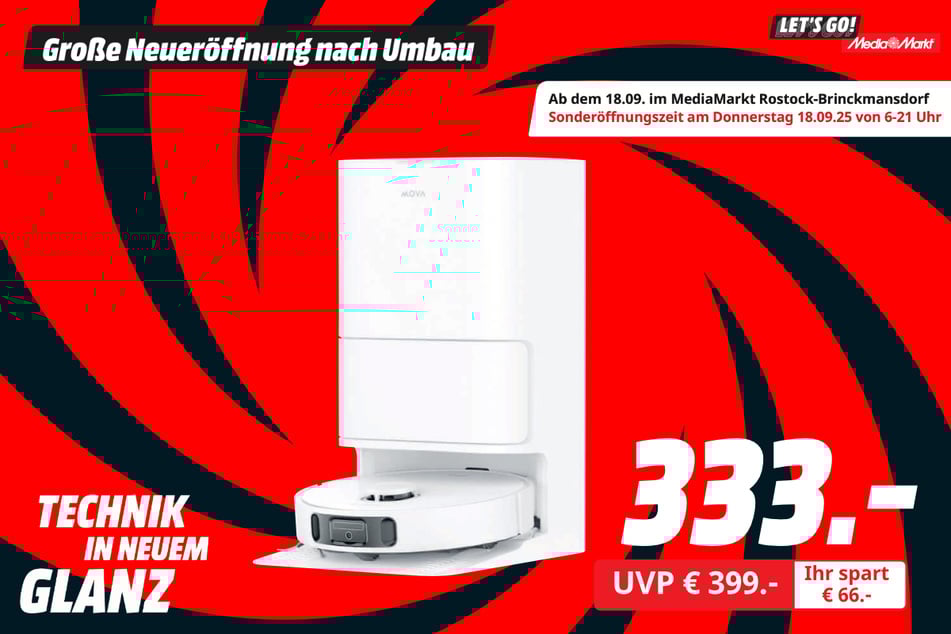 Mova-Saugwischroboter E30 Ultra 
für 333 statt 399 Euro.