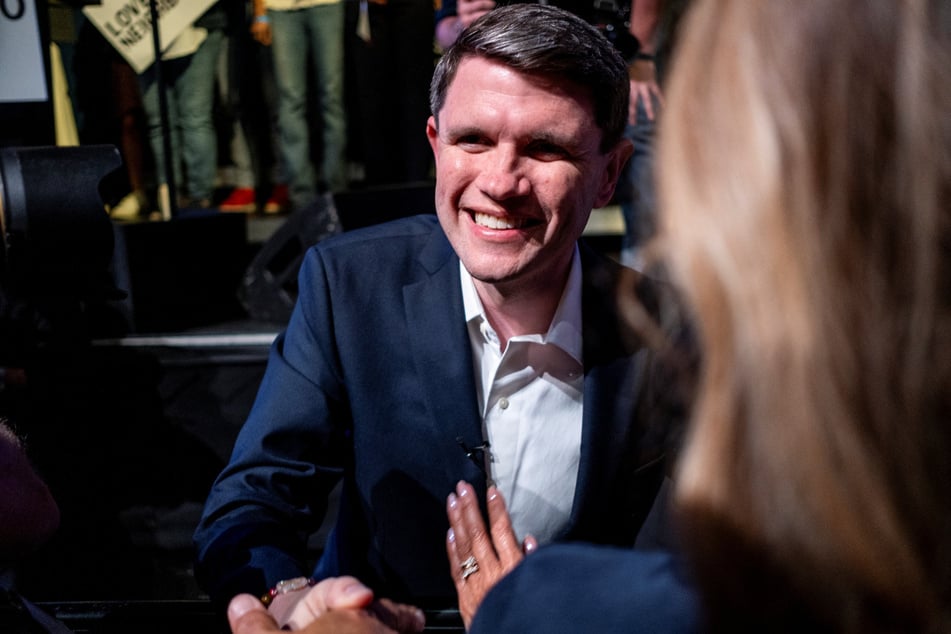 James Talarico, greets supporters during his primary election night party in Austin, Texas, on March 4, 2026.