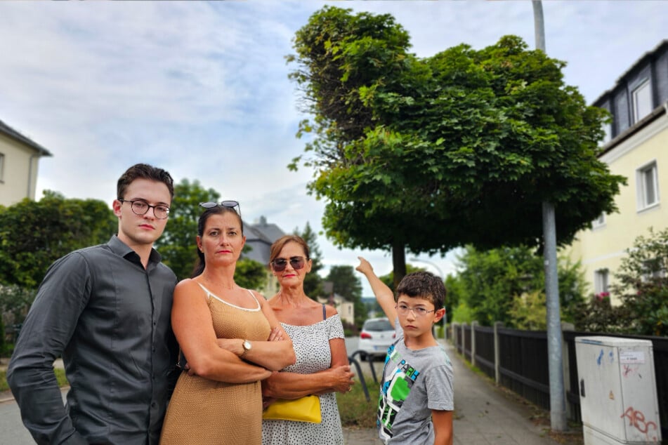 Für die Bäume legte sich die Familie ins Zeug: Romy Hansel (45) mit ihren Kindern Lucien (20) und Vincent Vietze (10) sowie Mutter Barbara Hansel (67).