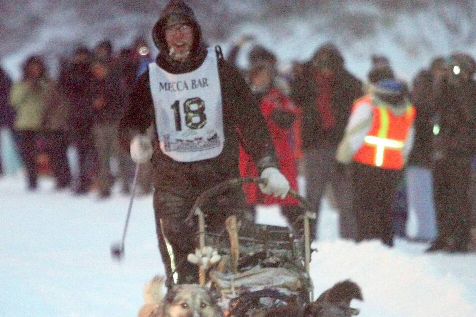 Brent Sass at the end of the Yukon Quest International Sled Dog Race.