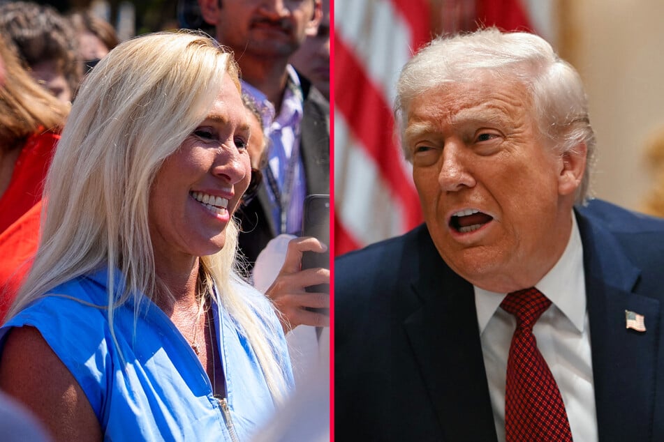 President Donald Trump (r.) attacked outgoing Congresswoman Marjorie Taylor Greene (l.) in an angry social media rant over her 60 Minutes appearance.