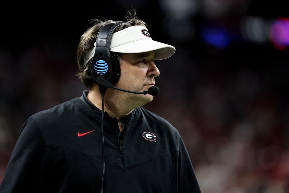 Head Coach Kirby Smart of the Georgia Bulldogs looks on from the sidelines in the fourth quarter of the game against the Alabama Crimson Tide during the 2022 CFP National Championship Game at Lucas Oil Stadium on January 10.
