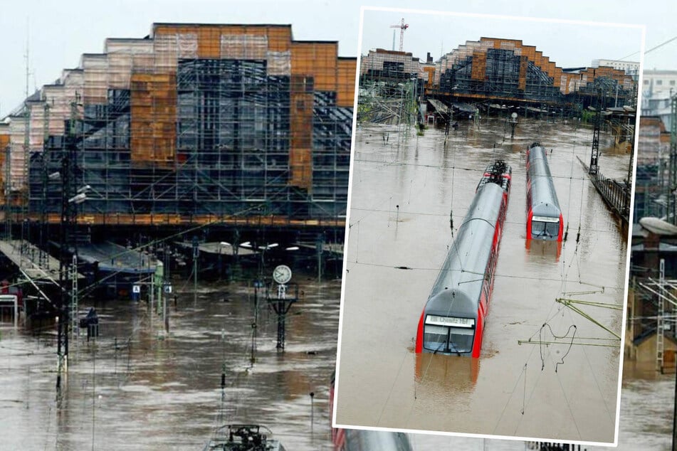 Die Jahrhundert-Flut überschwemmte sogar den Dresdner Hauptbahnhof.