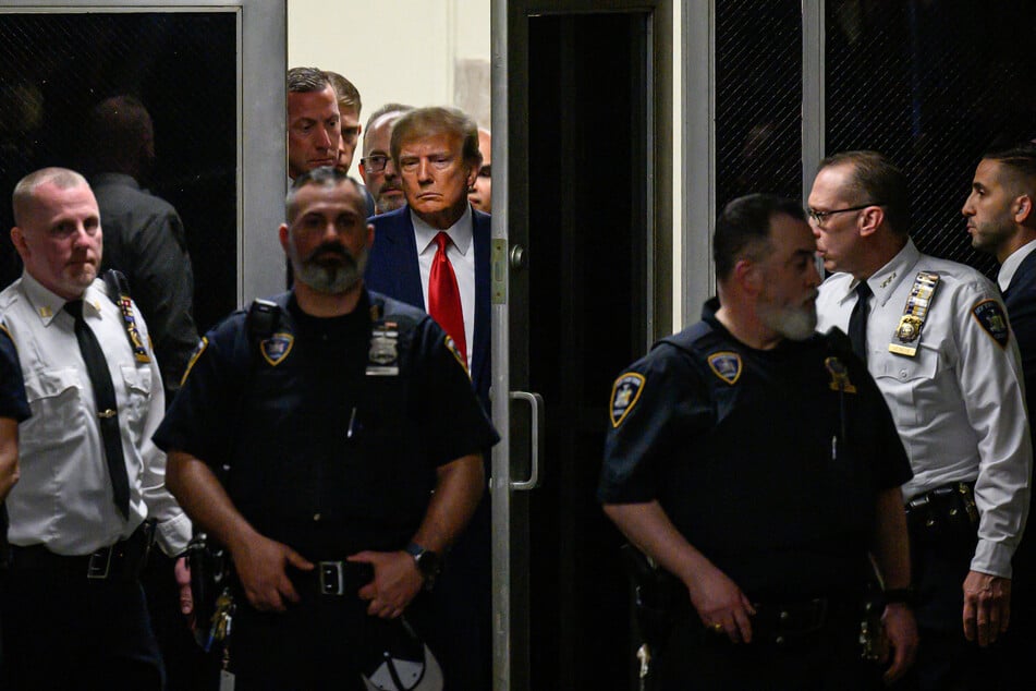 Former President Donald Trump appeared at a Manhattan courthouse for his arraignment on Tuesday.