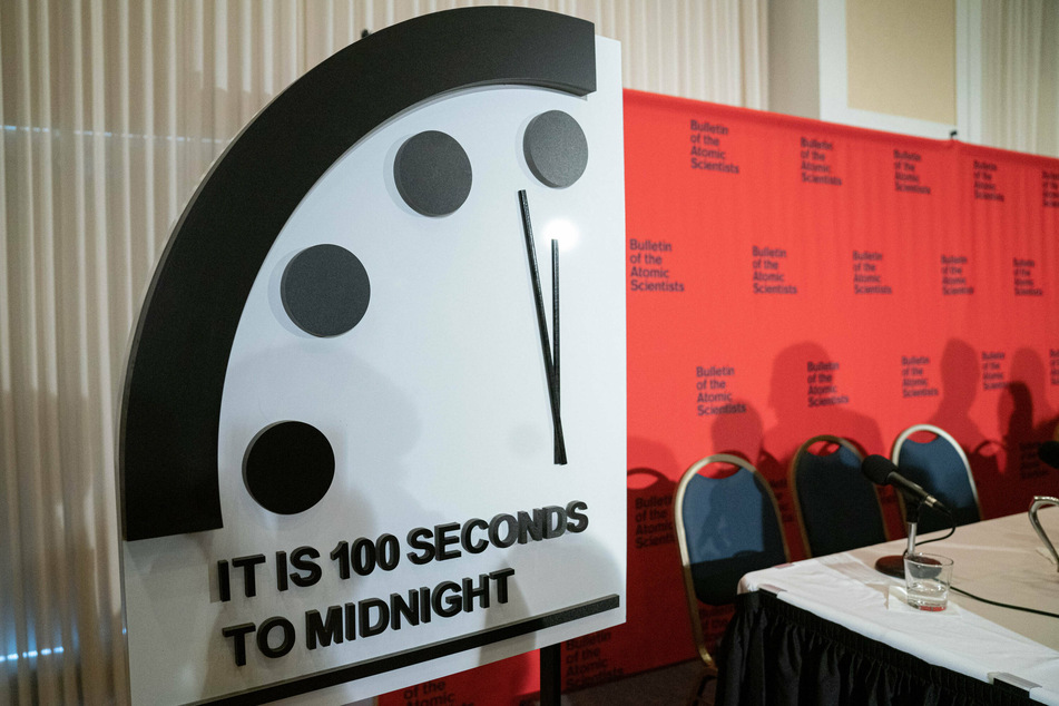 The Doomsday Clock is revealed at the National Press Club in Washington DC on January 23, 2020.