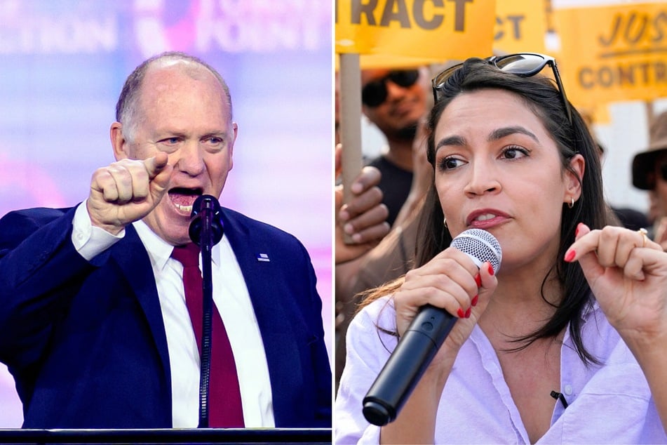 Alexandria Ocasio-Cortez (r.) fired back after Tom Homan said she should be investigated by the Department of Justice.