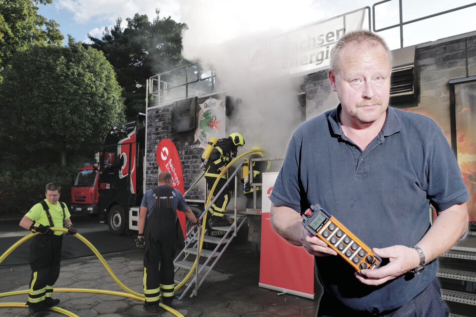 Dresden: Löscheinsatz im Katastrophen-Container: Wenn die Feuerwehr absichtlich Feuer legt