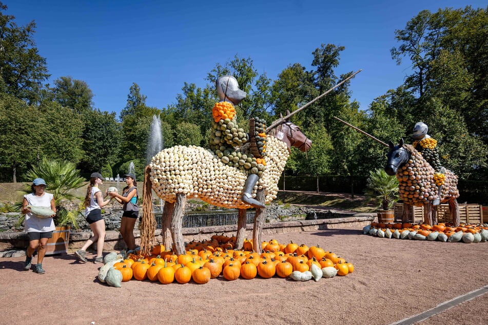 Meterhohe Kürbisfiguren sind die neue Attraktion im Schlosspark von Lichtenwalde.