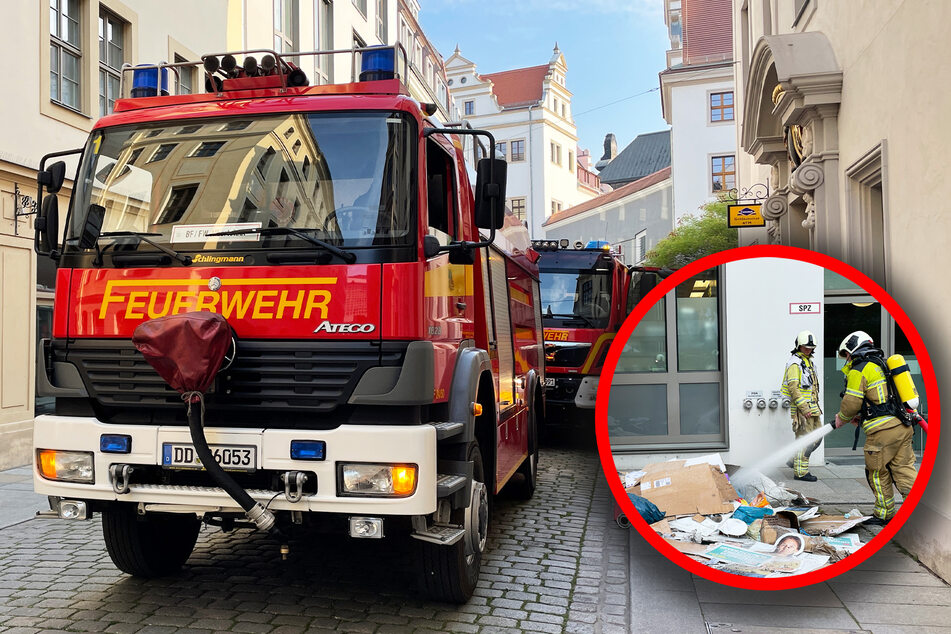 Dresden: Mitten in der Altstadt: Mülllaster fängt Feuer