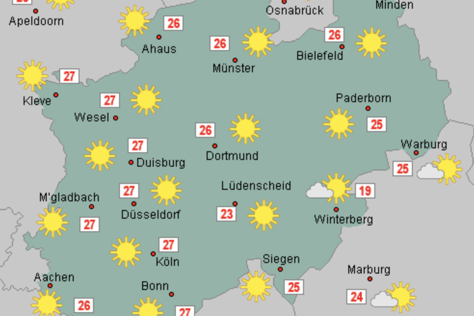 Auch am heutigen Freitag wird es in Nordrhein-Westfalen größtenteils sonnig bei maximal 28 Grad.