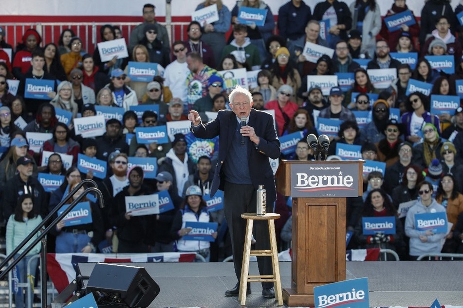 Former Democratic presidential candidate Bernie Sanders speaks at a campaign rally in Chicago, Illinois.