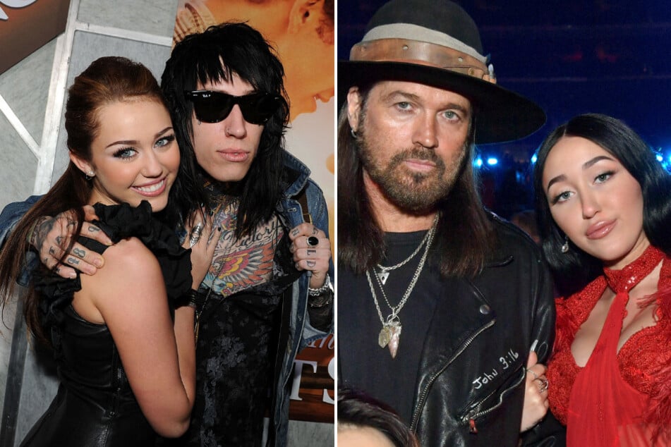 Miley Cyrus' (l.) brother Trace revealed that he, Miley, and their sister Noah (r.), have been worried about their dad, Billy Ray Cyrus (second from r.), for years.