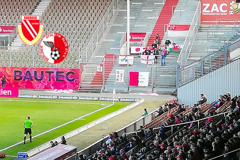 Anderer Gegner, ähnliches Bild: Beim Gastspiel des Berliner AKs verirrten sich acht offizielle Gästefans ins Cottbuser Stadion.