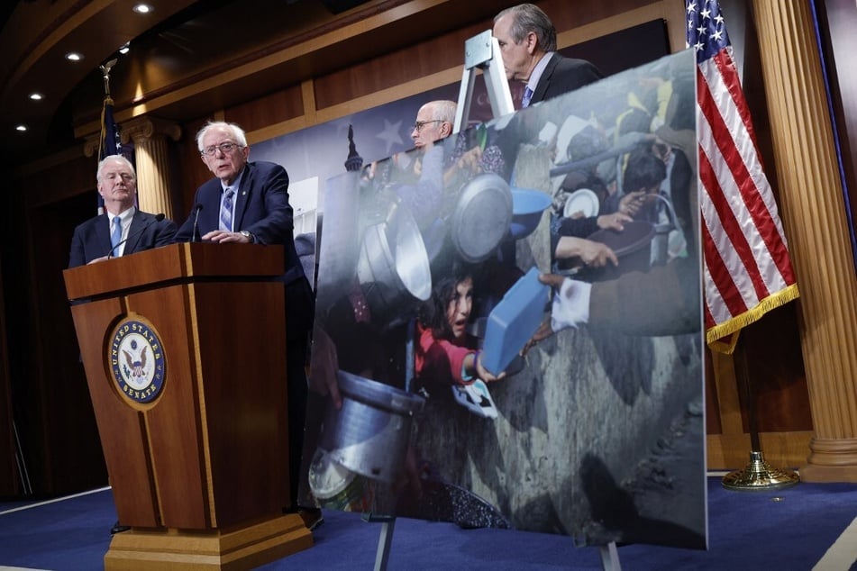 Senator Bernie Sanders speaks at a press conference on Capitol Hill in support of a series of resolutions to limit certain US offensive weapons transfers to Israel, worth around $20 billion, on November 19, 2024.