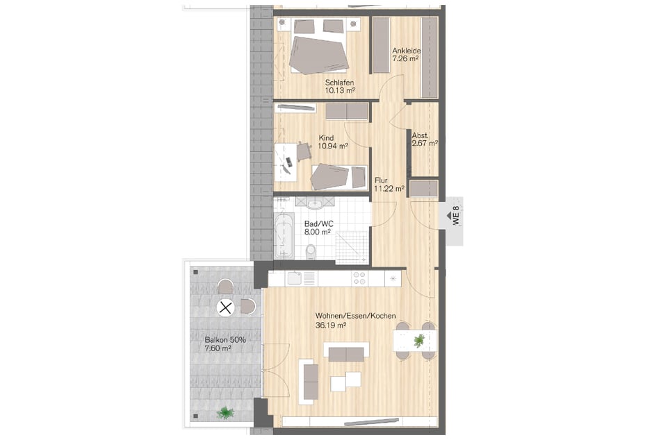 Wohneinheit 8: 3-Raum-Wohnung mit Balkon, 94 m² Wohnfläche