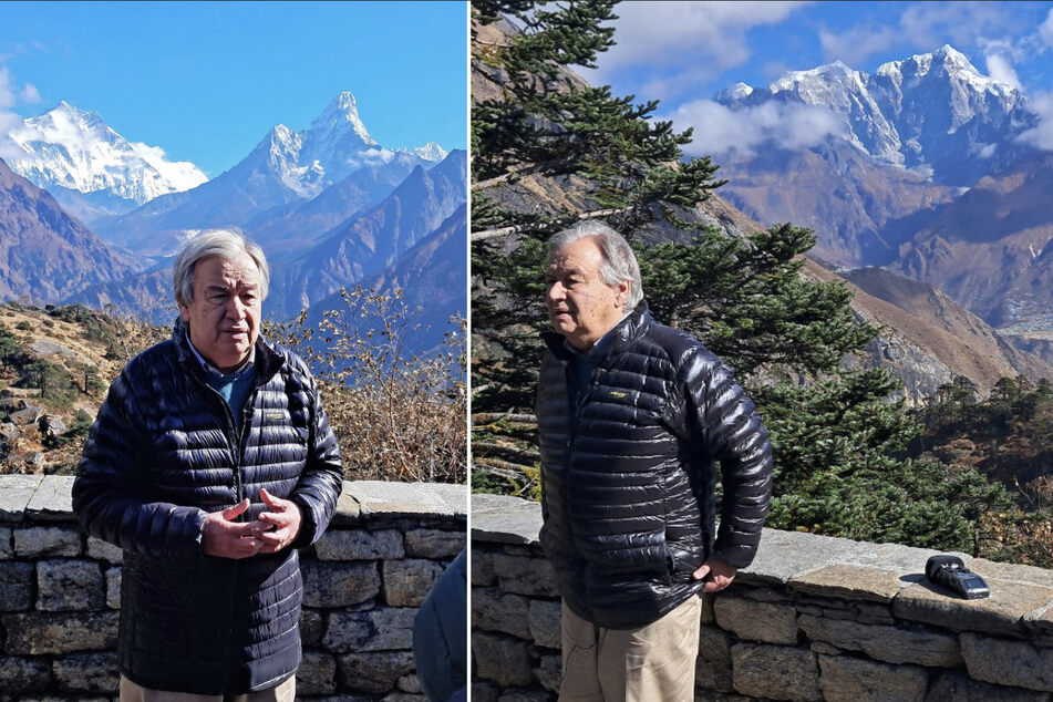 United Nations Secretary General Antonio Guterres visits the Syangboche in the Everest region of Solukhumbu district on October 30, 2023.