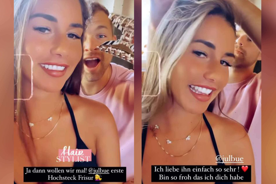 Sarah Engels (28) ist durch ihren Handknochen-Bruch derzeit ziemlich eingeschränkt. So sprang Ehemann (28) Julian spontan als Frisier-Hilfe ein.
