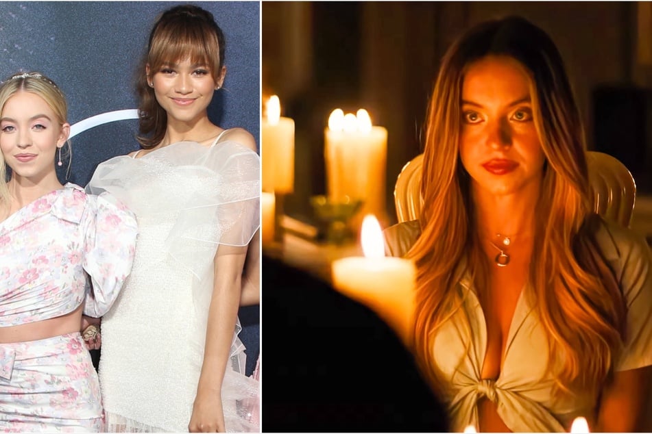 Sydney Sweeney (r) spilled on if there's any drama between her and Zendaya (c) following the Euphoria series finale.