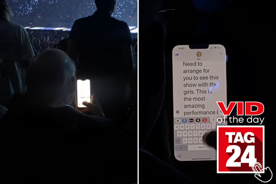 Today's Viral Video of the Day features a glimpse at an older Taylor Swift fan's wholesome text messages while attending The Eras Tour.
