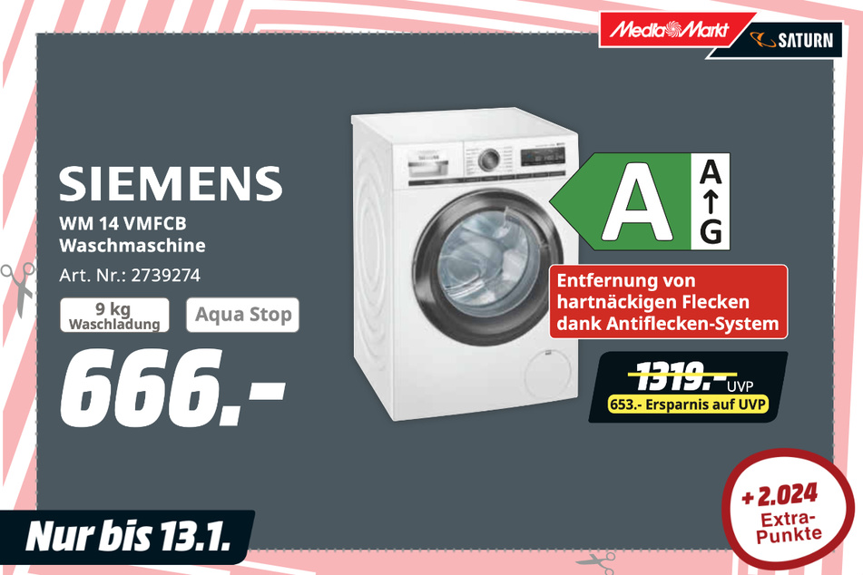 Siemens-Waschmaschine für 666 Euro.