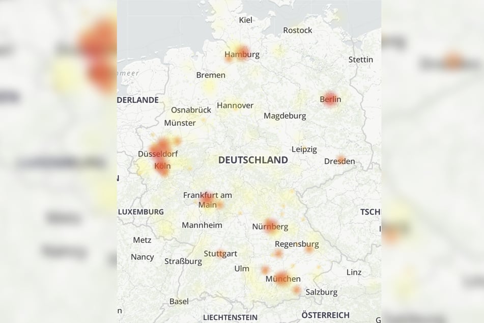 Die Karte von allestörungen.de zeigt, wo es in Deutschland aktuell gehäuft zu PayPal-Problemen kommt.