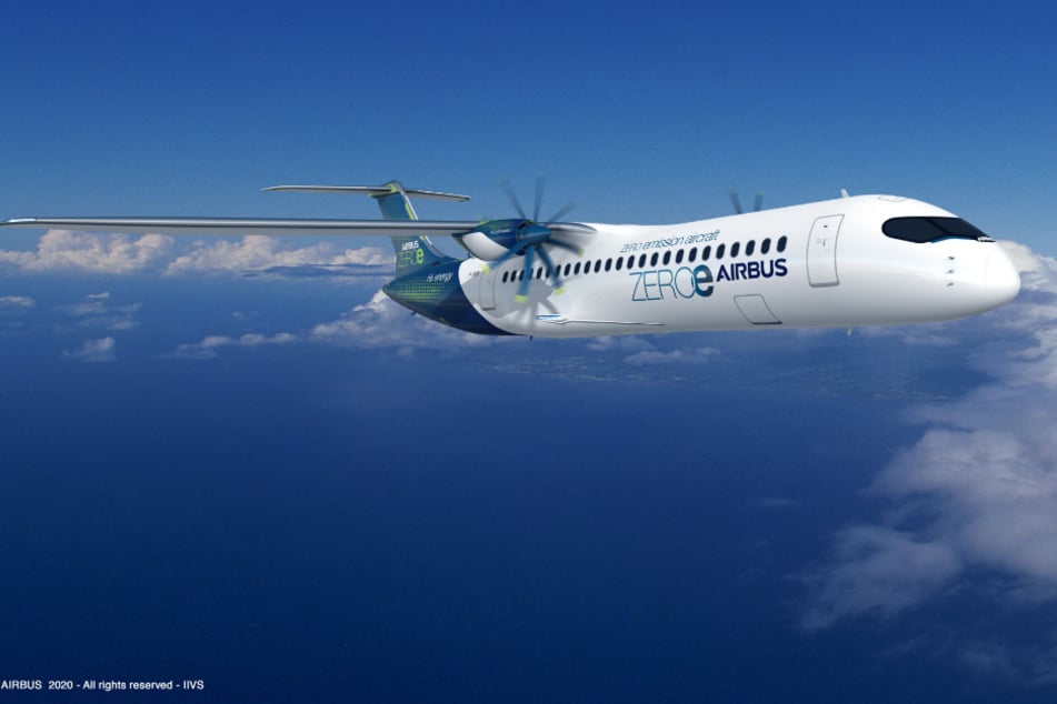 Bis zu 100 Passagiere könnten in diesem Propeller-Flugzeug (Turboprop-Design) von Airbus sitzen. Es eignet sich eher für kürzere Distanzen.