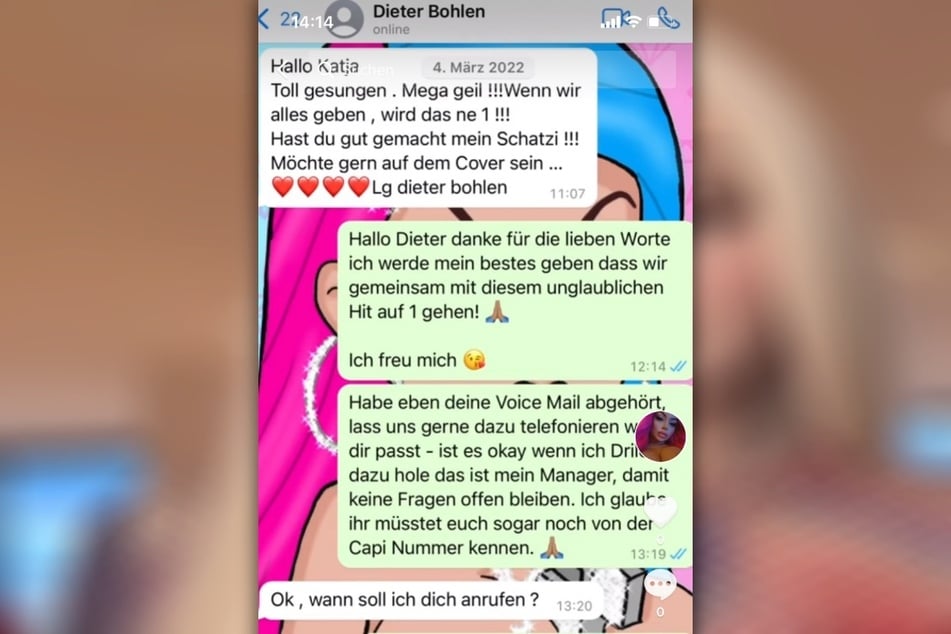 Katja Krasavice veröffentlichte Screenshots ihrer Chat-Nachrichten mit dem Pop-Titan.