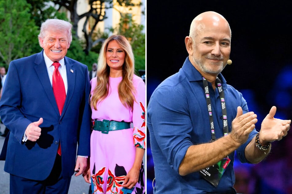 In a recent interview, Jeff Bezos (r.) praised President Donald Trump's (l.) second term and defended his company's investment into the Melania Trump documentary.