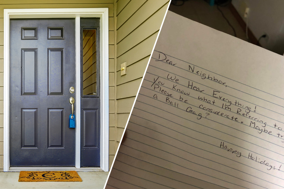 This embarrassing note was taped to the front door (collage).