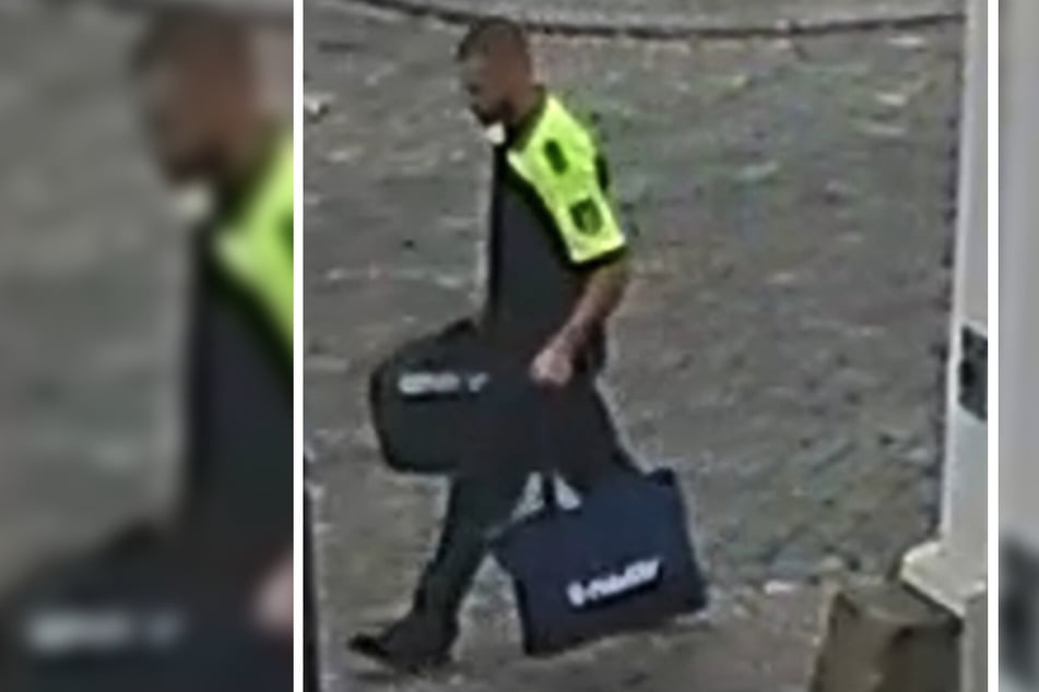 Mit diesem Foto sucht die Polizei nach einem der zwei mutmaßlichen Betrüger, der mit zwei Taschen einer 83-Jährigen zu sehen ist.