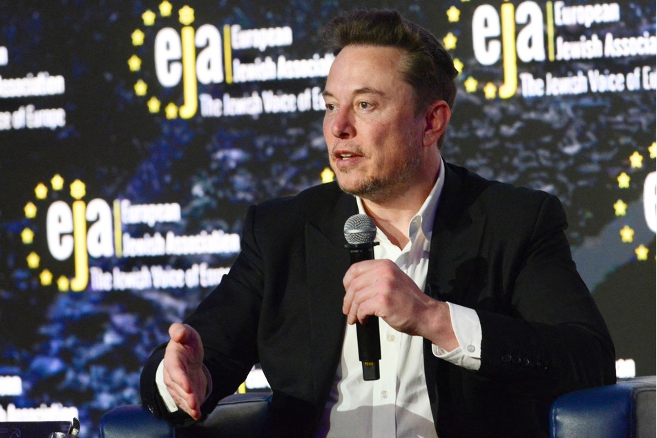 Elon Musk speaking at a symposium on "Antisemitism Online" during the European Jewish Association conference in Kraków, on January 22, 2024.