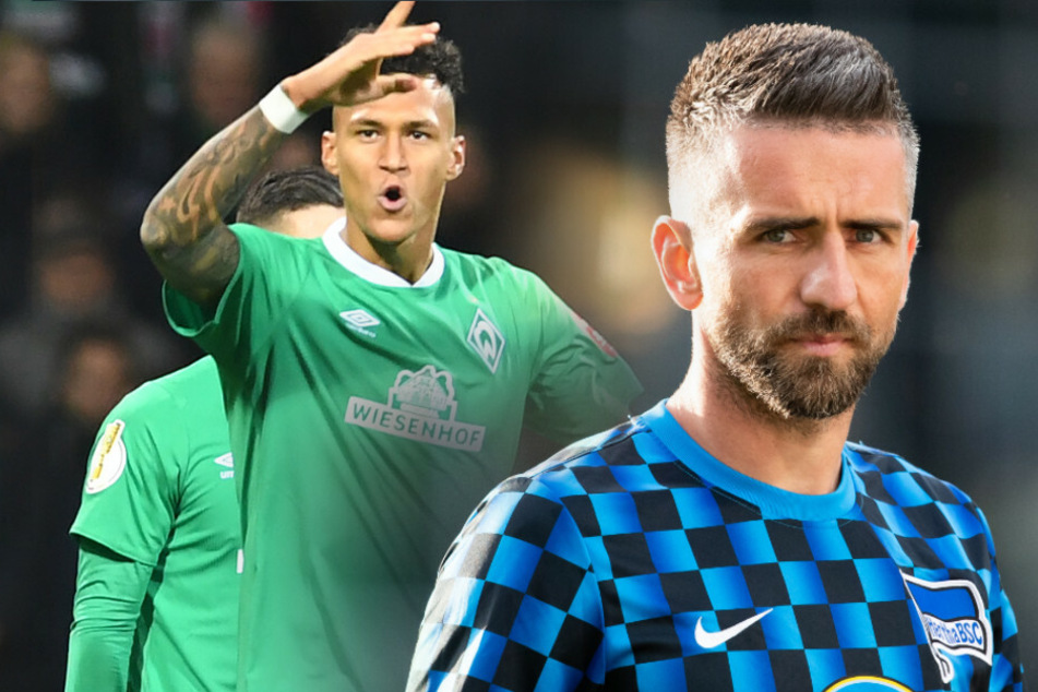 Davie Selke (l.) kämpft mit Werder Bremen um den Klassenerhalt. Die Zukunft von Vedad Ibisevic (36) bei Hertha BSC ist weiter unklar.